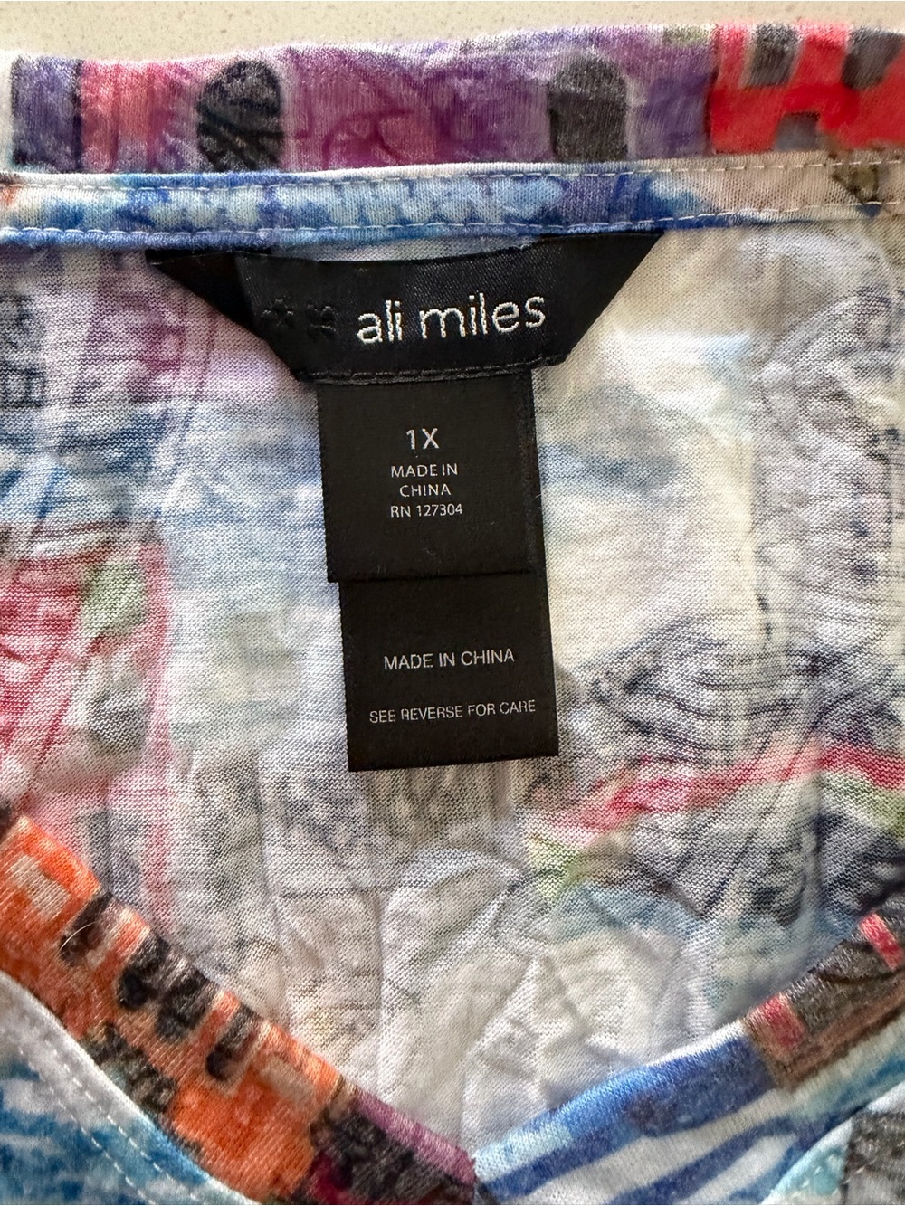 Ali Miles Art to Wear Lagenlook Relaxed Tunic Graphics Multicolored Size 1X - Picture 6 of 8